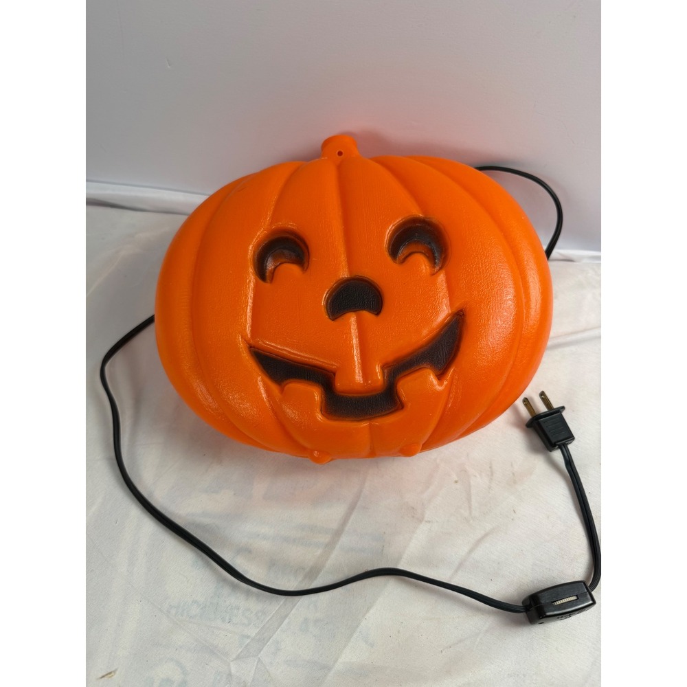 Vintage Halloween Blow Mold Pumpkin Jack O Lantern Wall Light Decor Orange